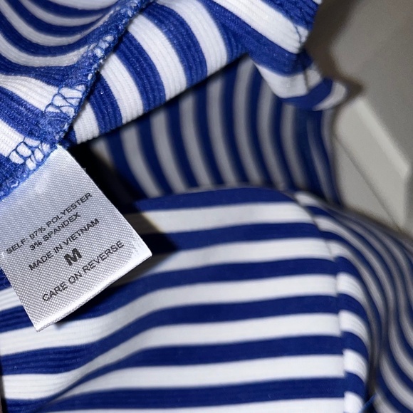 NY & Co. Women’s Navy & White Striped Casual Top with Crisscross Detail Sz-M - Picture 5 of 6